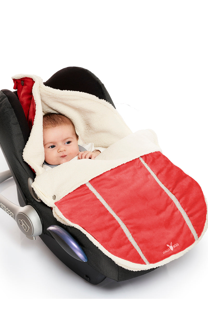Faux suede footmuff for car seat with teddy lining in red – Wallaboo