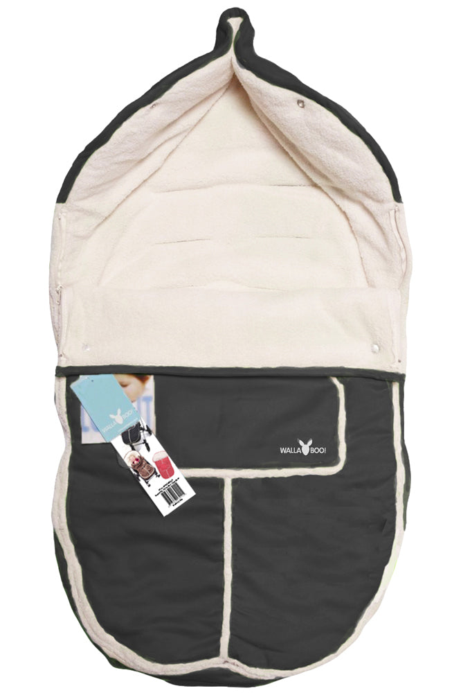 Faux suede stroller footmuff with side zip and pouch pocket in