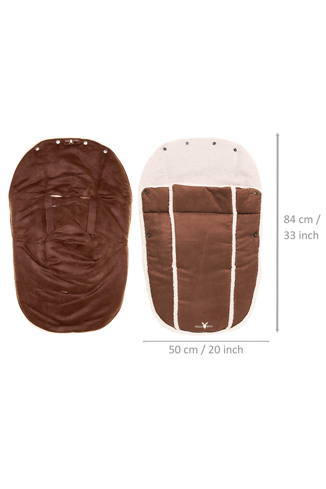 Faux suede footmuff for car seat with teddy lining in brown Wallaboo