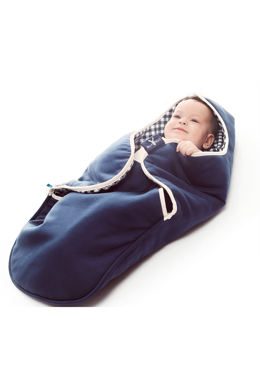 Reversible cotton baby blanket with hood in gingham print