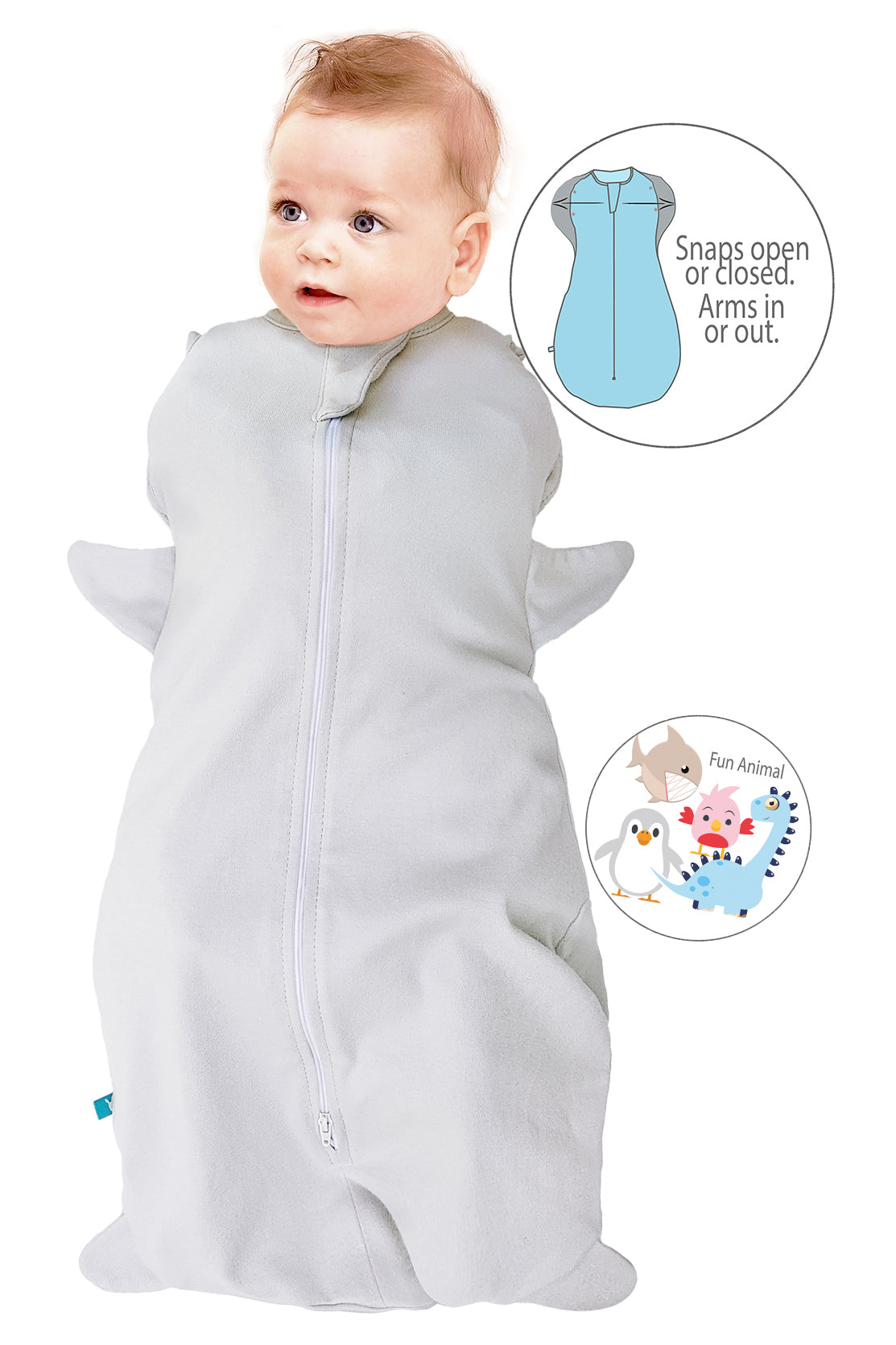 wallaboo schlafsack Baby Schlafsack für Neugeborene mit Tiermuster in Große M in Silber – Wallaboo