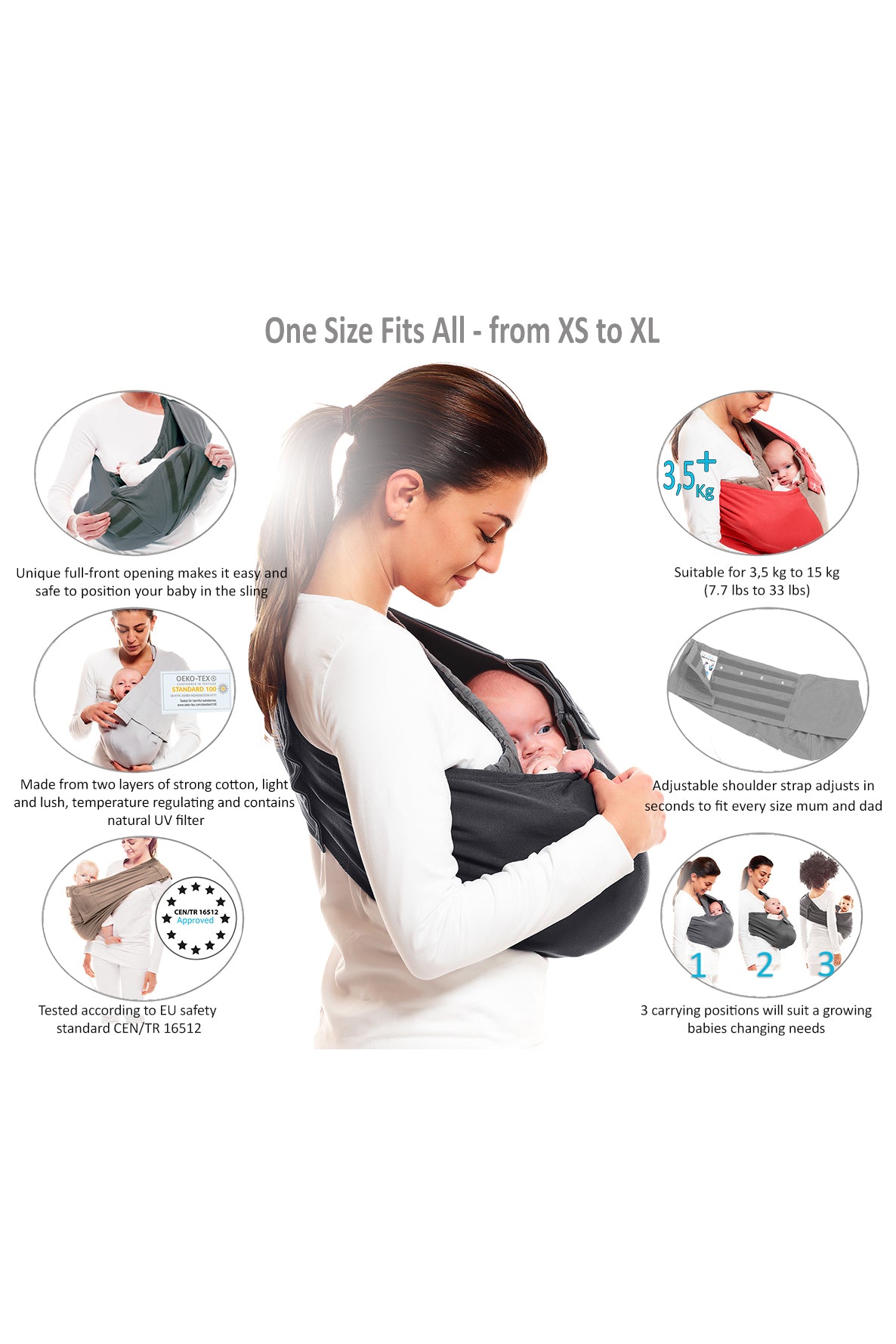 Baby sling plain for newborns, one size fits all Wallaboo